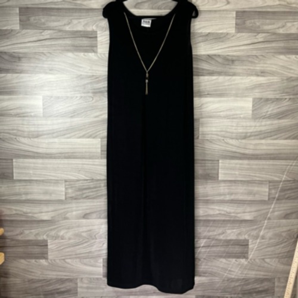 Vintage Womens R&M Richards Sheath Dress Black Midi Necklace Chain L